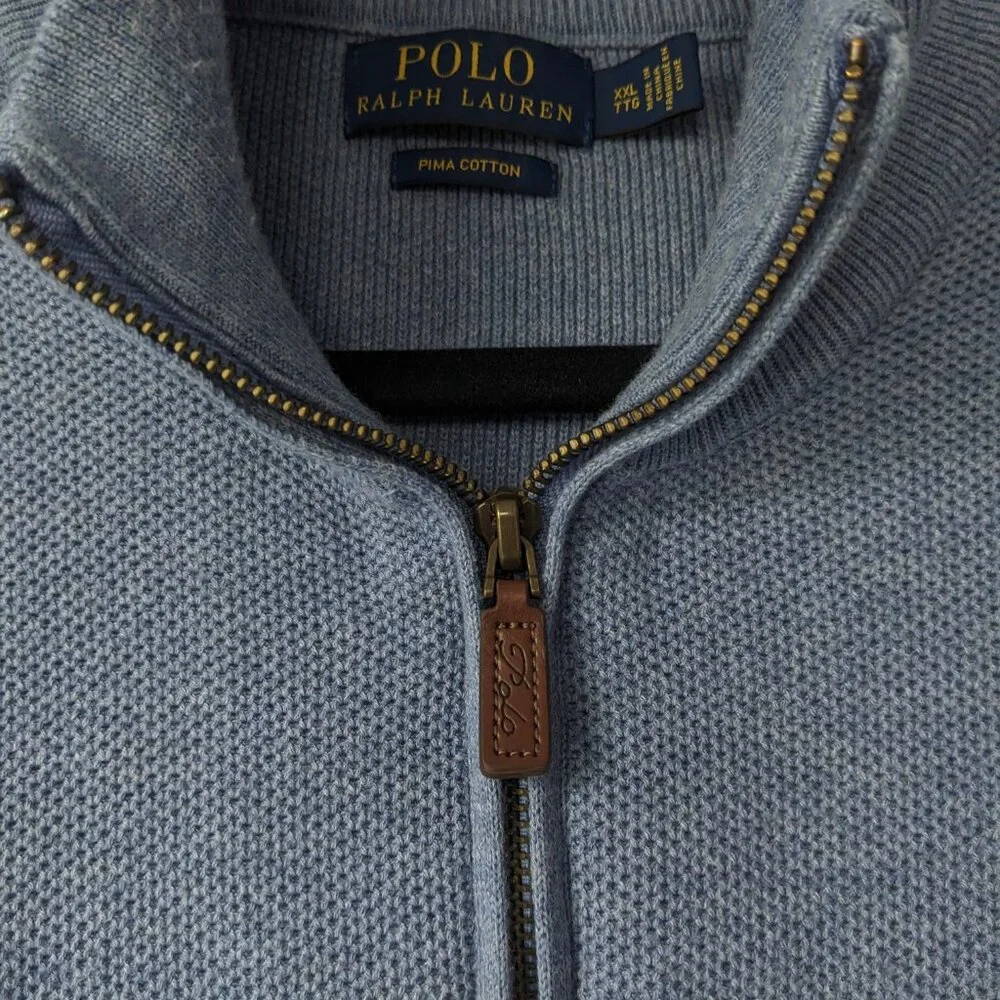 POLO RALPH LAUREN Pima Cotton Quarter-Zip Pullover Sweater Blue XXL Worn on TV